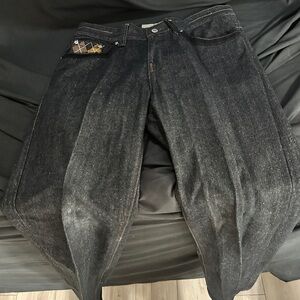 Dark Wash Denim Jeans with Argyle Pocket-GB embroidered jeans-size 34x32-#576